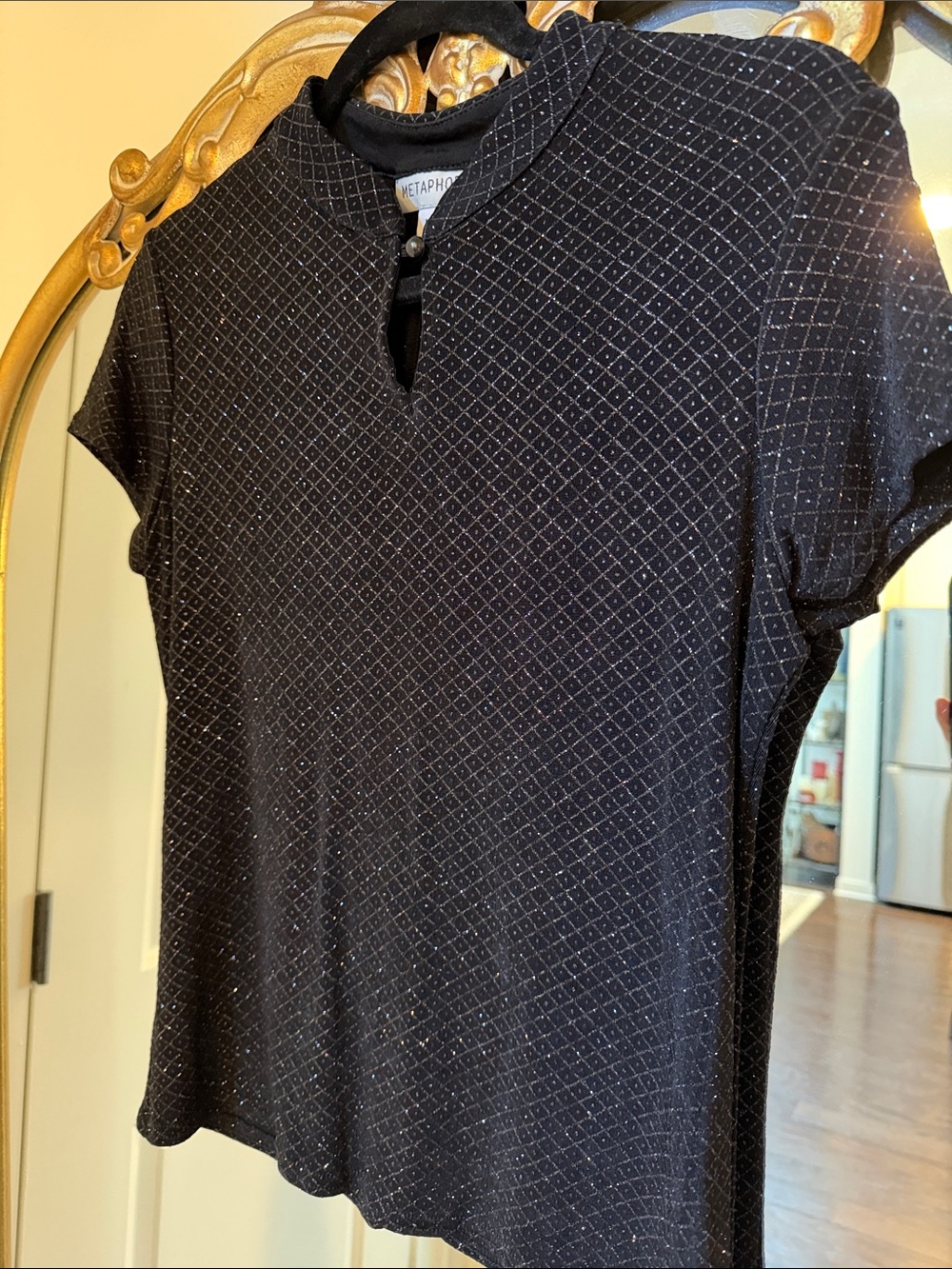 Y2K Metaphor Black Short Sleeve Sparkle Keyhole Top